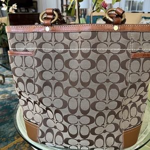 COACH LEATHER and CANVAS bag in brown and tan